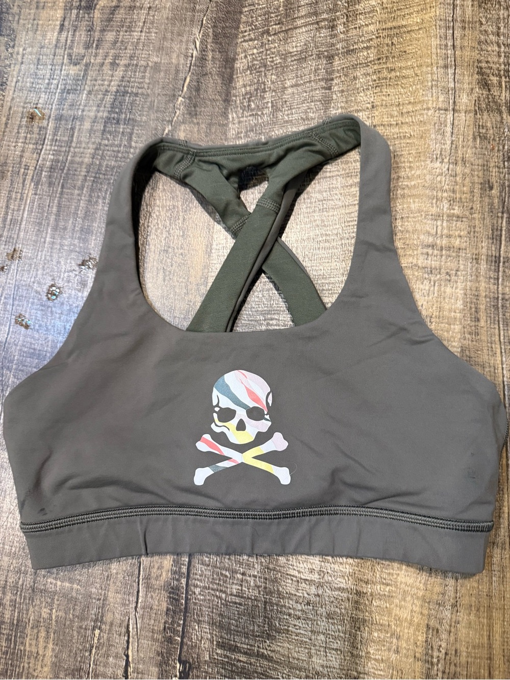 lululemon athletica Olive Green Skull-Print Sports Bra